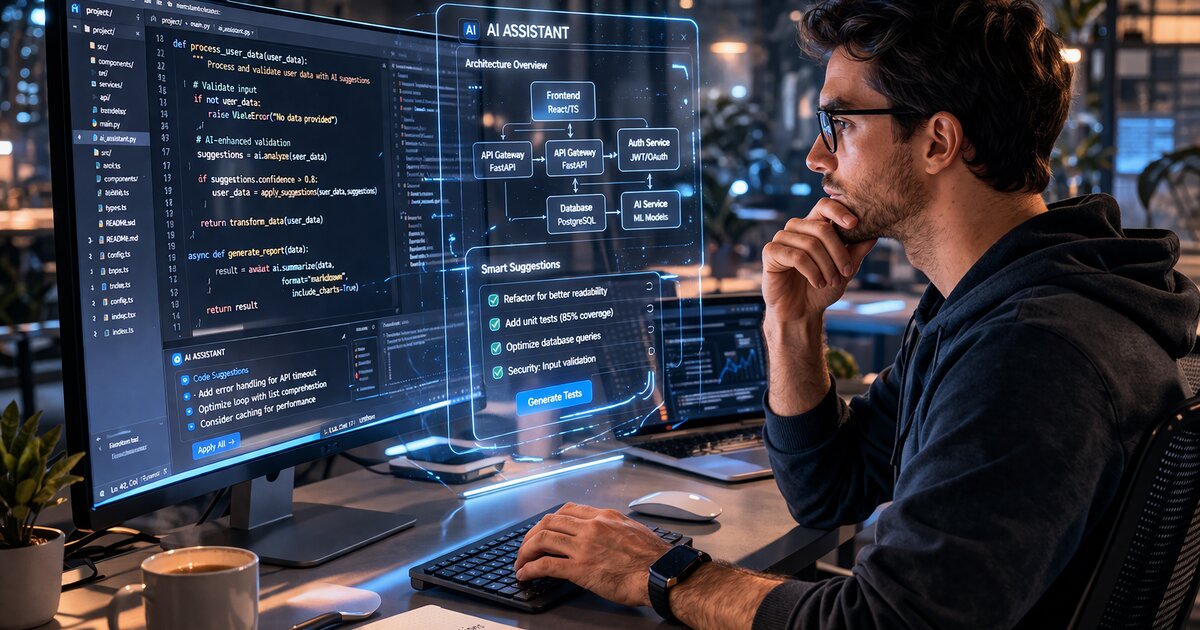 Developer using an AI coding assistant to review and improve code